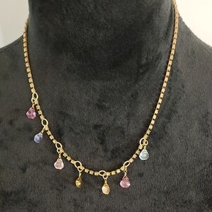 Elegant Gold and Multicolor Gemstone Necklace and Charlie Charm Watch